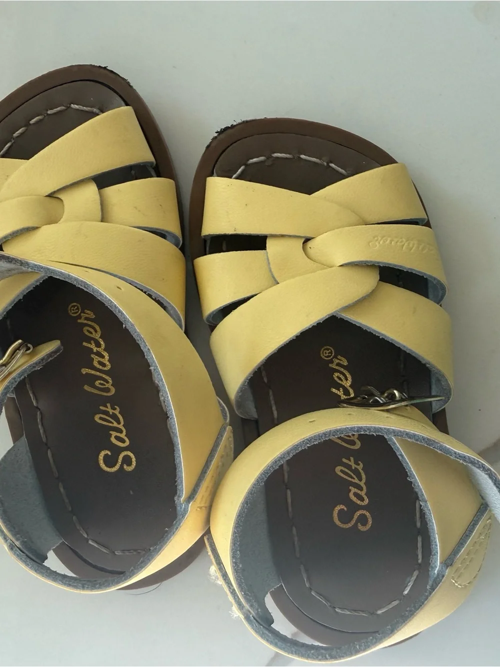 Salt Water Sandals by Hoy Pale Yellow Kids Leather Sandals